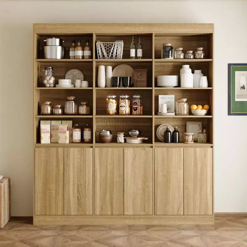 Meuble de Rangement de Cuisine Grande Capacité Famapy 70.9, 12 Étagères Ouvertes et Rangement à 6 Portes, Vaisselier Finition Chêne pour Cuisine et Salle à Manger