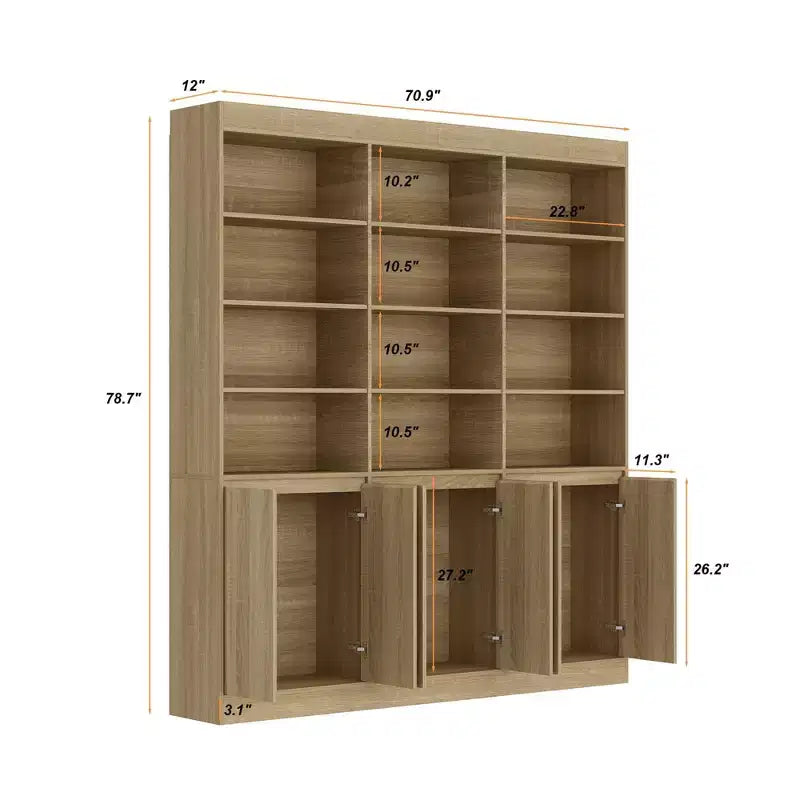 Meuble de Rangement de Cuisine Grande Capacité Famapy 70.9, 12 Étagères Ouvertes et Rangement à 6 Portes, Vaisselier Finition Chêne pour Cuisine et Salle à Manger