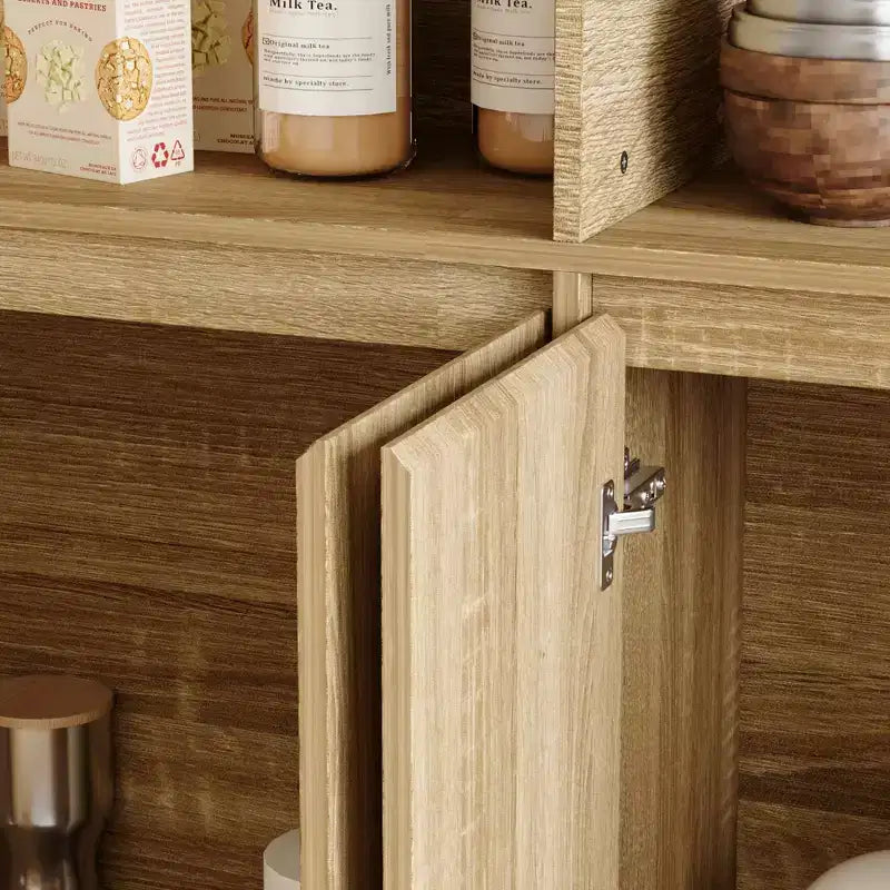 Meuble de Rangement de Cuisine Grande Capacité Famapy 70.9, 12 Étagères Ouvertes et Rangement à 6 Portes, Vaisselier Finition Chêne pour Cuisine et Salle à Manger
