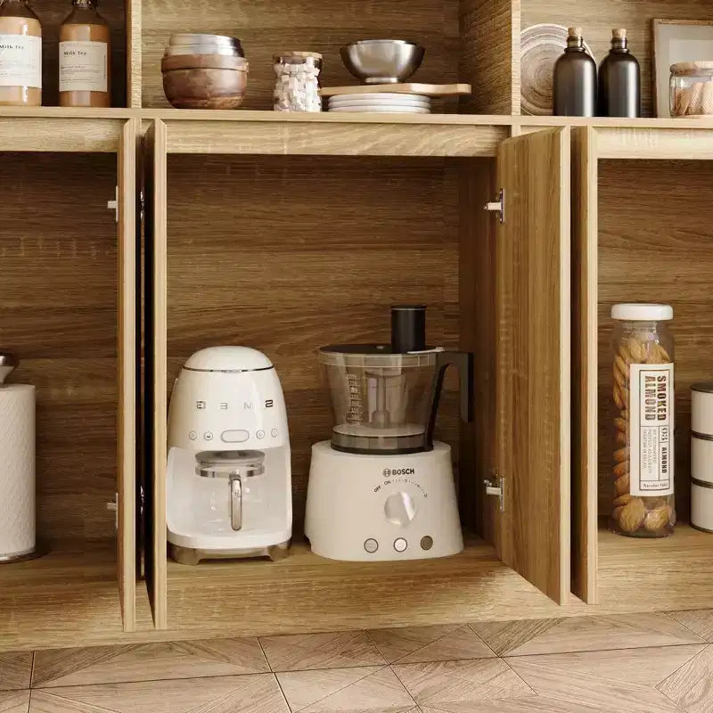 Meuble de Rangement de Cuisine Grande Capacité Famapy 70.9, 12 Étagères Ouvertes et Rangement à 6 Portes, Vaisselier Finition Chêne pour Cuisine et Salle à Manger