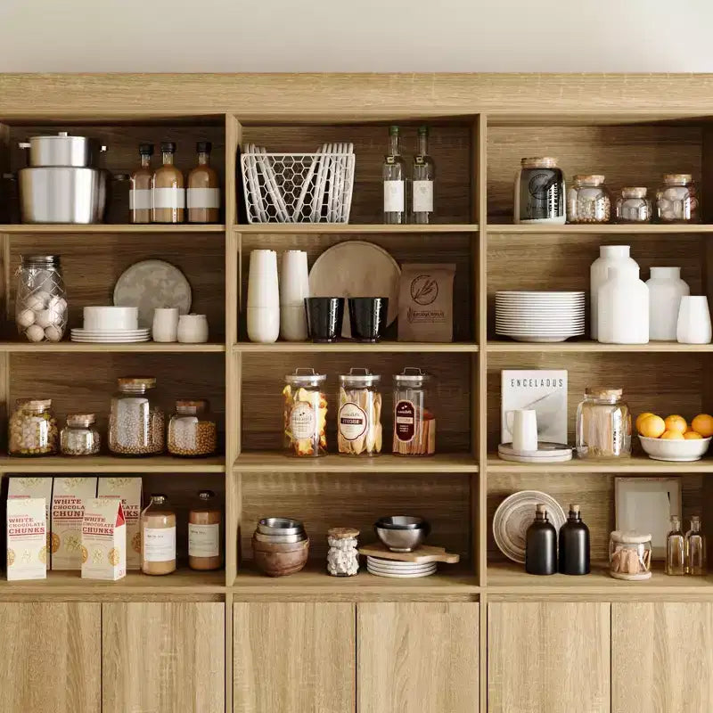 Meuble de Rangement de Cuisine Grande Capacité Famapy 70.9, 12 Étagères Ouvertes et Rangement à 6 Portes, Vaisselier Finition Chêne pour Cuisine et Salle à Manger