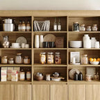 Meuble de Rangement de Cuisine Grande Capacité Famapy 70.9, 12 Étagères Ouvertes et Rangement à 6 Portes, Vaisselier Finition Chêne pour Cuisine et Salle à Manger