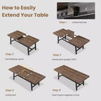 Table à manger industrielle extensible 63-83 po pour 6-8 personnes - Table de cuisine extensible avec cadre en métal robuste pour salle à manger, cuisine et fêtes