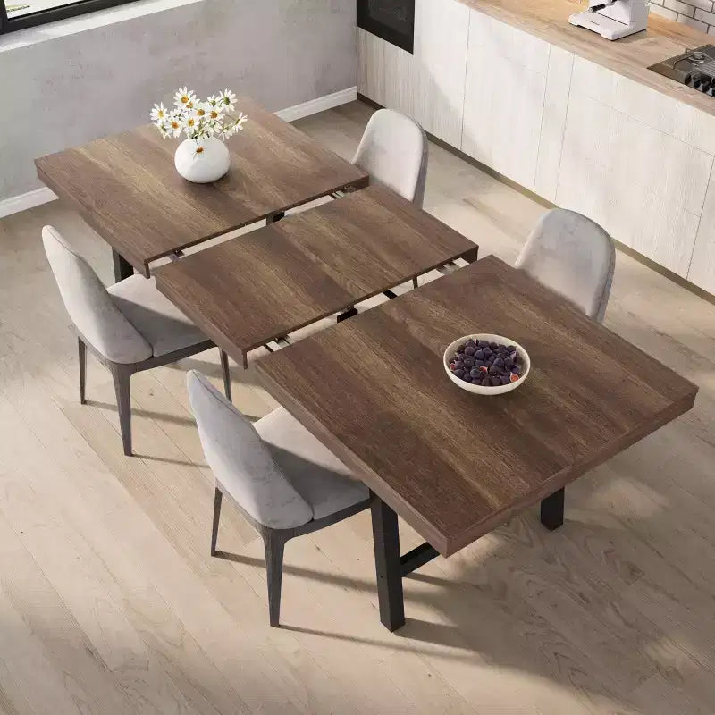 Table à manger industrielle extensible 63-83 po pour 6-8 personnes - Table de cuisine extensible avec cadre en métal robuste pour salle à manger, cuisine et fêtes