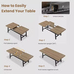 Table à manger industrielle extensible 63-83 po pour 6-8 personnes - Table de cuisine extensible avec cadre en métal robuste pour salle à manger, cuisine et fêtes
