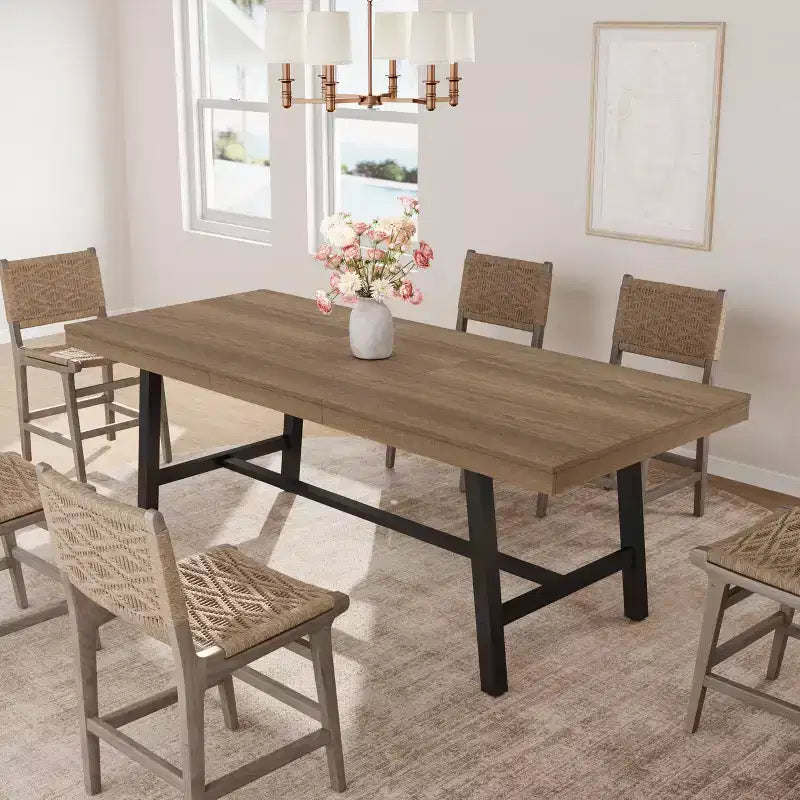 Table à manger industrielle extensible 63-83 po pour 6-8 personnes - Table de cuisine extensible avec cadre en métal robuste pour salle à manger, cuisine et fêtes