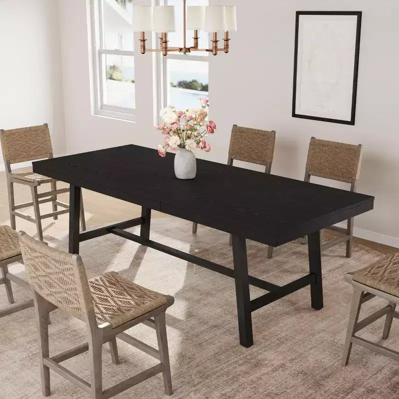 Table à manger industrielle extensible 63-83 po pour 6-8 personnes - Table de cuisine extensible avec cadre en métal robuste pour salle à manger, cuisine et fêtes