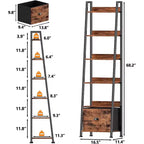 Étagère d'angle 6 niveaux Qwatto Brown avec tiroir, grande étagère industrielle en bois et métal, étagère de rangement autoportante, bibliothèque de présentation pour maison et bureau