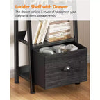 Étagère échelle 6 niveaux Qwatto Black avec tiroir, étagère de rangement industrielle haute en bois et métal, bibliothèque autoportante pour maison et bureau