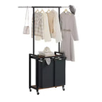 Chariot de tri de linge roulant avec tringle à repasser, étagère utilitaire métallique à 2 sections, roues verrouillables, panier multi-poches pour buanderie, chambre à coucher, salle de bain