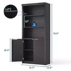 Bibliothèque haute à 5 niveaux avec portes et tiroir, 80 cm de large, étagère moderne autoportante, meuble de rangement réglable pour bureau à domicile ou salon