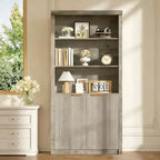 Tall 5-Tier Bookcase with Doors and Drawer  31.5'' W Modern Freestanding Bookshelf, Adjustable Storage Cabinet for Home Office or Living Room