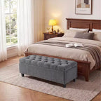 Banc de rangement ottoman de 129 cm, banc de rangement capitonné rembourré pour bout de lit, banc d'entrée avec couvercle rabattable et charnière de sécurité à fermeture lente pour le salon