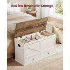 VASAGLE Coffre de Rangement, Banc de Rangement avec 2 Tiroirs en Tissu, Style Ferme, 40 x 100 x 50.5 cm