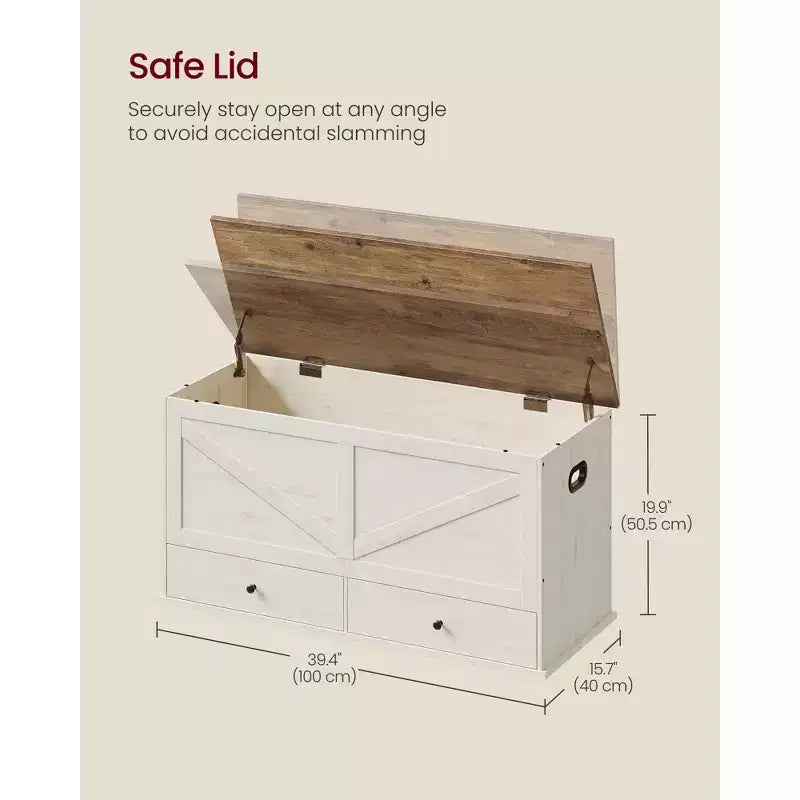 VASAGLE Coffre de Rangement, Banc de Rangement avec 2 Tiroirs en Tissu, Style Ferme, 40 x 100 x 50.5 cm