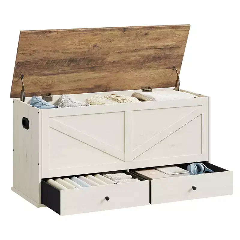 VASAGLE Coffre de Rangement, Banc de Rangement avec 2 Tiroirs en Tissu, Style Ferme, 40 x 100 x 50.5 cm