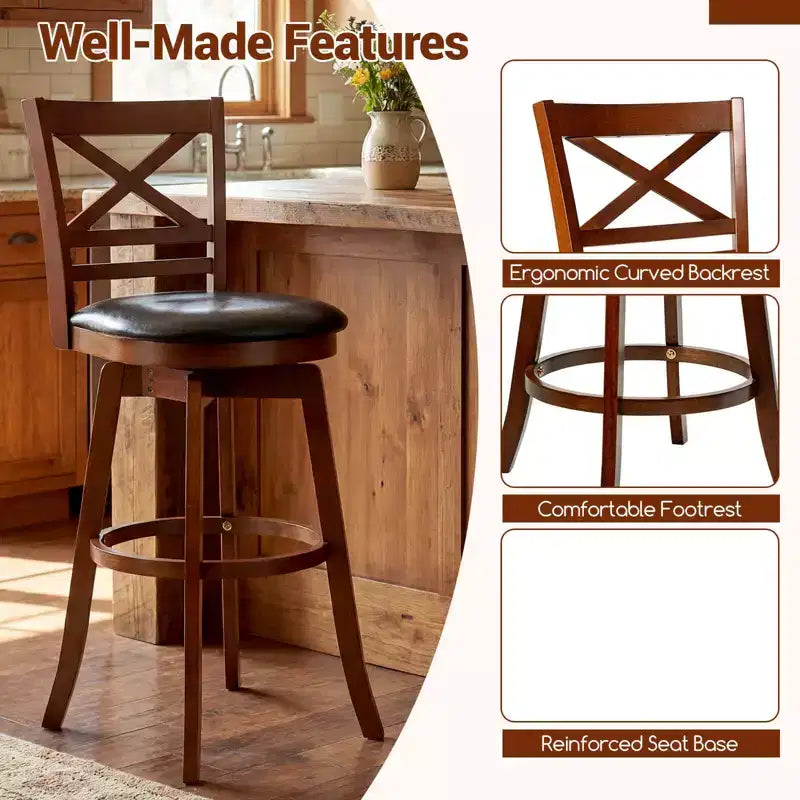 Tabourets de bar pivotants Costway 30,5, lot de 2/4, avec dossier et assise rembourrée en similicuir, pour pub