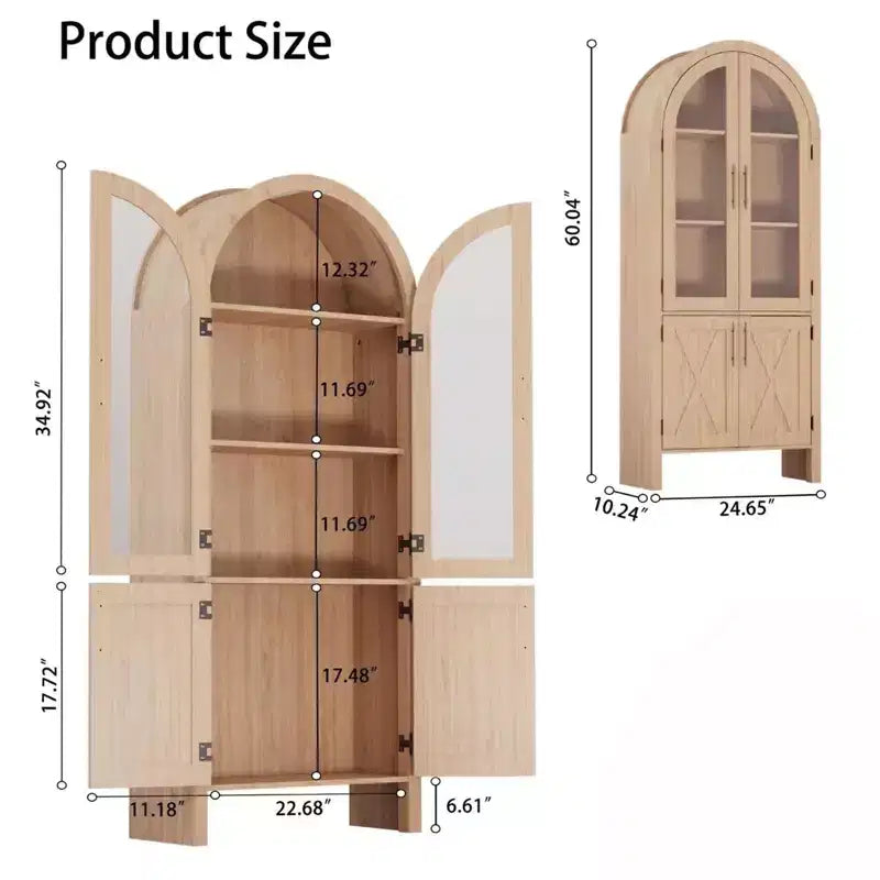 Garde-manger/placard de rangement de cuisine de 152 cm de haut avec arc en bois, 4 grands tiroirs et étagère réglable, meuble polyvalent pour entrée, cuisine, salon