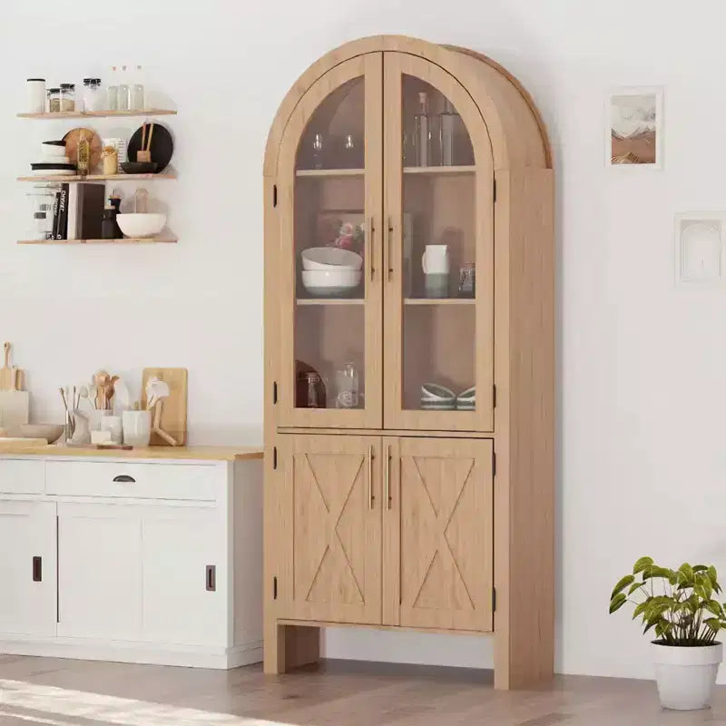 Garde-manger/placard de rangement de cuisine de 152 cm de haut avec arc en bois, 4 grands tiroirs et étagère réglable, meuble polyvalent pour entrée, cuisine, salon