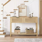 Table console pour canapé, table d'entrée à 2 tiroirs avec surface en bois, étagère ouverte, rangement derrière le canapé, dans l'entrée ou le couloir, naturelle