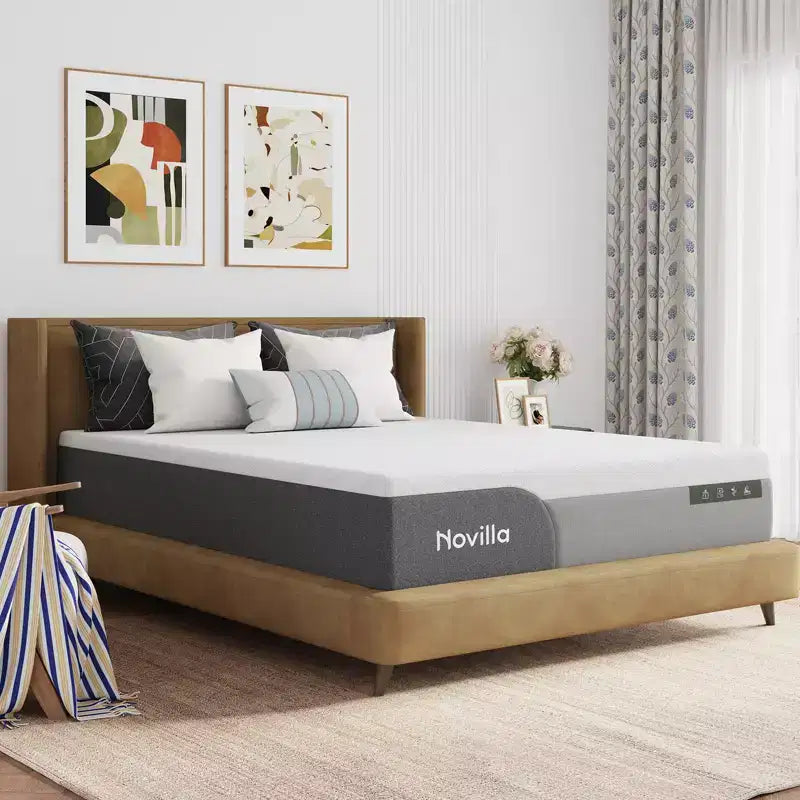 Novilla Matelas en Mousse à Mémoire de Forme Gel Rafraîchissant, Moyennement Ferme, 10/12/14 Pouces, Livré dans une Boîte, pour Soulager la Pression