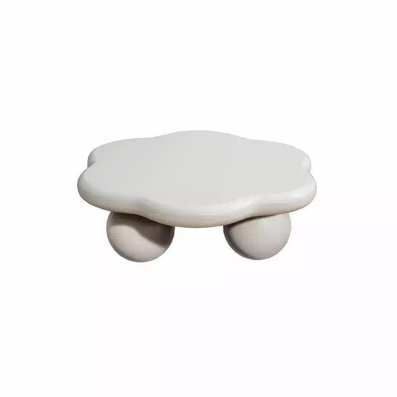 JVNOXK Table basse moderne minimaliste de 35 pouces en forme de pétale avec pieds sphériques, table de salon peu encombrante idéale pour les petits appartements, blanc crème