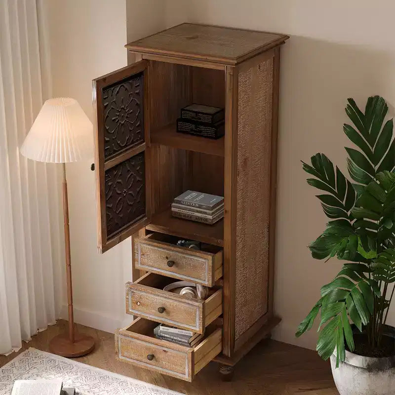 Meuble de rangement haut rustique GDFStudio Brielle avec porte à découpes florales et tiroirs