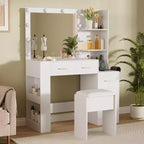 Coiffeuse avec miroir et tabouret, coiffeuse blanche avec 5 tiroirs, ensemble de coiffeuse pour chambre à coucher
