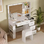 Coiffeuse avec miroir et tabouret, coiffeuse blanche avec 5 tiroirs, ensemble de coiffeuse pour chambre à coucher