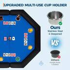 Table de poker pliante de 48 pouces, Table de jeu octogonale avec bords rembourrés, Porte-gobelets en acier inoxydable, Pieds repliables, 8 joueurs pour le Texas Hold'em
