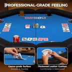 Table de poker pliante de 48 pouces, Table de jeu octogonale avec bords rembourrés, Porte-gobelets en acier inoxydable, Pieds repliables, 8 joueurs pour le Texas Hold'em