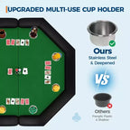 Table de poker pliante de 48 pouces, Table de jeu octogonale avec bords rembourrés, Porte-gobelets en acier inoxydable, Pieds repliables, 8 joueurs pour le Texas Hold'em