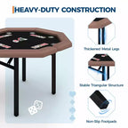 Table de poker pliante de 48 pouces, Table de jeu octogonale avec bords rembourrés, Porte-gobelets en acier inoxydable, Pieds repliables, 8 joueurs pour le Texas Hold'em