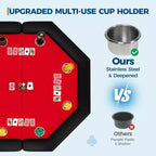 Table de poker pliante de 48 pouces, Table de jeu octogonale avec bords rembourrés, Porte-gobelets en acier inoxydable, Pieds repliables, 8 joueurs pour le Texas Hold'em