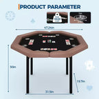 Table de poker pliante de 48 pouces, Table de jeu octogonale avec bords rembourrés, Porte-gobelets en acier inoxydable, Pieds repliables, 8 joueurs pour le Texas Hold'em