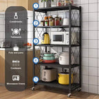 Étagères de rangement pliantes à 5 niveaux avec roues, unité de rayonnage roulante en métal robuste pour cuisine, garage et garde-manger, sans assemblage