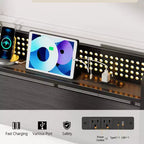 Cadre de lit plateforme Queen avec 2 tiroirs de rangement Tête de lit Lumières LED Station de recharge Métal Bois robuste Pas besoin de sommier Chambre d'amis USB