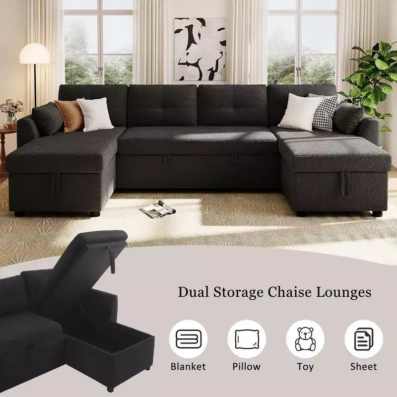 Canapé d'angle convertible Whisen Modern Fabric 107 avec grand espace de rangement et ports USB