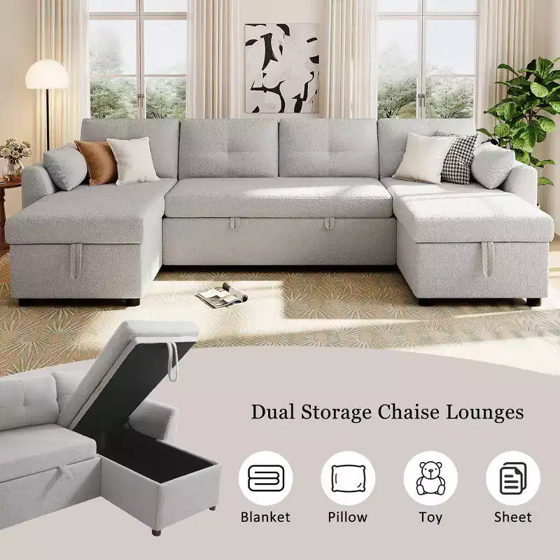 Canapé d'angle convertible Whisen Modern Fabric 107 avec grand espace de rangement et ports USB