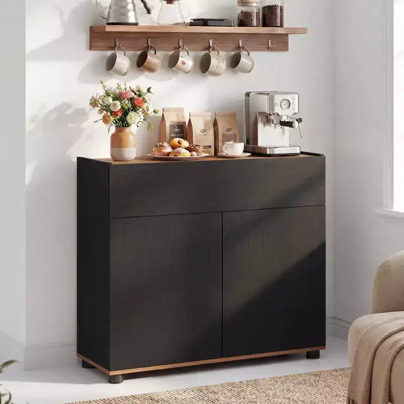 Costway Bahut de Cuisine avec Rangement, Tiroir et Portes Push-to-Open Noir/Blanc