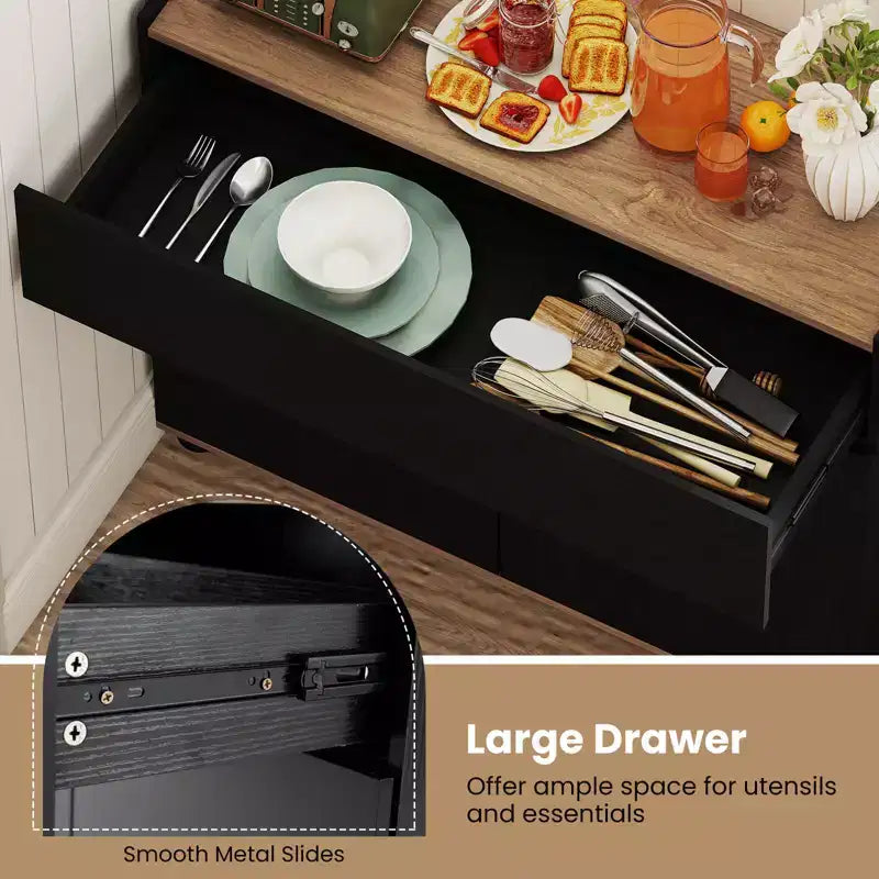 Costway Bahut de Cuisine avec Rangement, Tiroir et Portes Push-to-Open Noir/Blanc