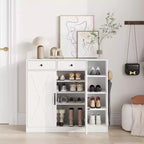 COZONY 39 Armoire à chaussures de ferme avec portes coulissantes et tiroirs, Organisateur de chaussures d'entrée avec étagères réglables et rangements ouverts