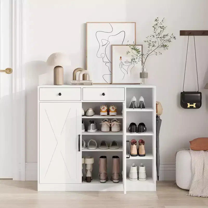 COZONY 39 Armoire à chaussures de ferme avec portes coulissantes et tiroirs, Organisateur de chaussures d'entrée avec étagères réglables et rangements ouverts