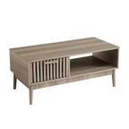 GustoWave Farmhouse Coffee Table with Storage, 39.4 Rustic Fluted Accent Table with Drawer & Open Shelf for Living Room