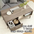 Table basse de ferme GustoWave avec rangement, table d'appoint cannelée rustique de 39,4 po avec tiroir et étagère ouverte pour salon