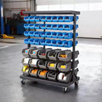 Étagère de rangement à bacs roulants double face VEVOR à 7 niveaux, 94 bacs en plastique, organisateur de pièces double face avec roues, organisateur d'outils mobile, noir