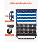 Étagère de rangement à bacs roulants double face VEVOR à 7 niveaux, 94 bacs en plastique, organisateur de pièces double face avec roues, organisateur d'outils mobile, noir