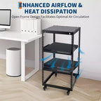 Rack réseau à cadre ouvert en acier au carbone robuste 20U, hauteur réglable 22-40 pouces, 2 plateaux, 4 roulettes verrouillables, fixation au sol/mur pour équipement informatique et audiovisuel