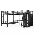Lit superposé triple en métal en forme de L GDFStudio Sposs avec bureau et armoire