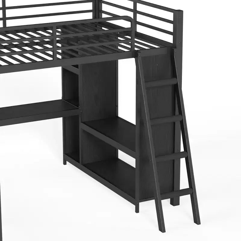 Lit superposé triple en métal en forme de L GDFStudio Sposs avec bureau et armoire